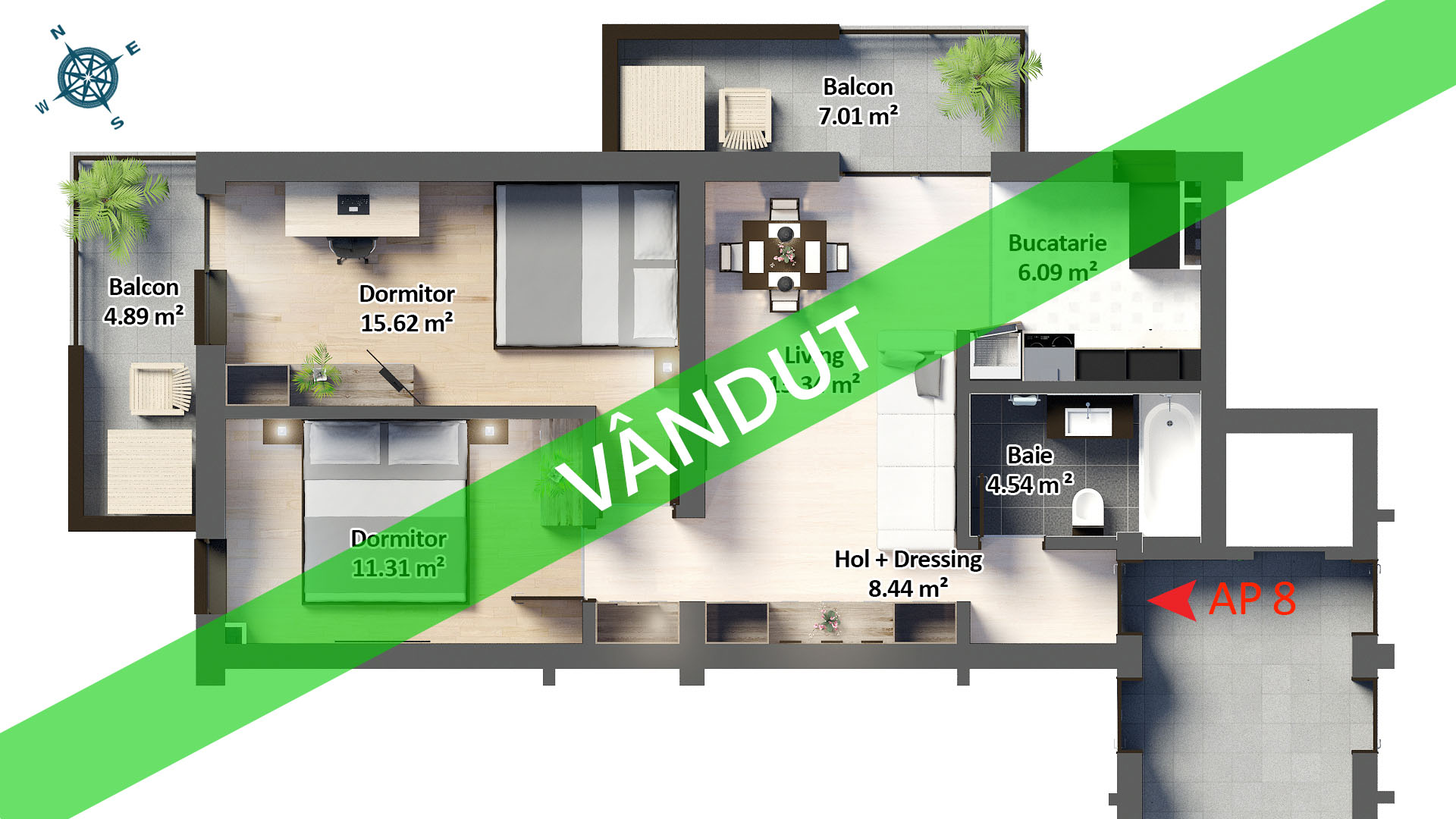 Apartament 3 camere | Etaj 1 | 56.900 Euro