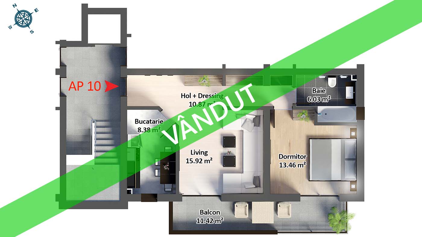 Apartament 2 camere | Etaj 1 | 51.900 Euro