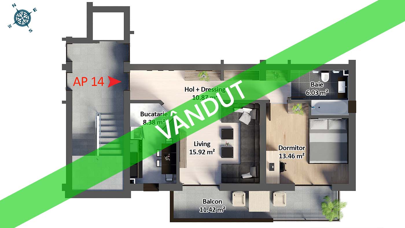 Apartament 2 camere | Etaj 2 | 51.900 Euro